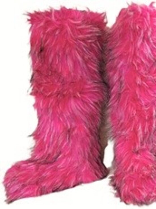 Shoes - New Hot Pink Faux Fur Go Go Boots 10.5/11